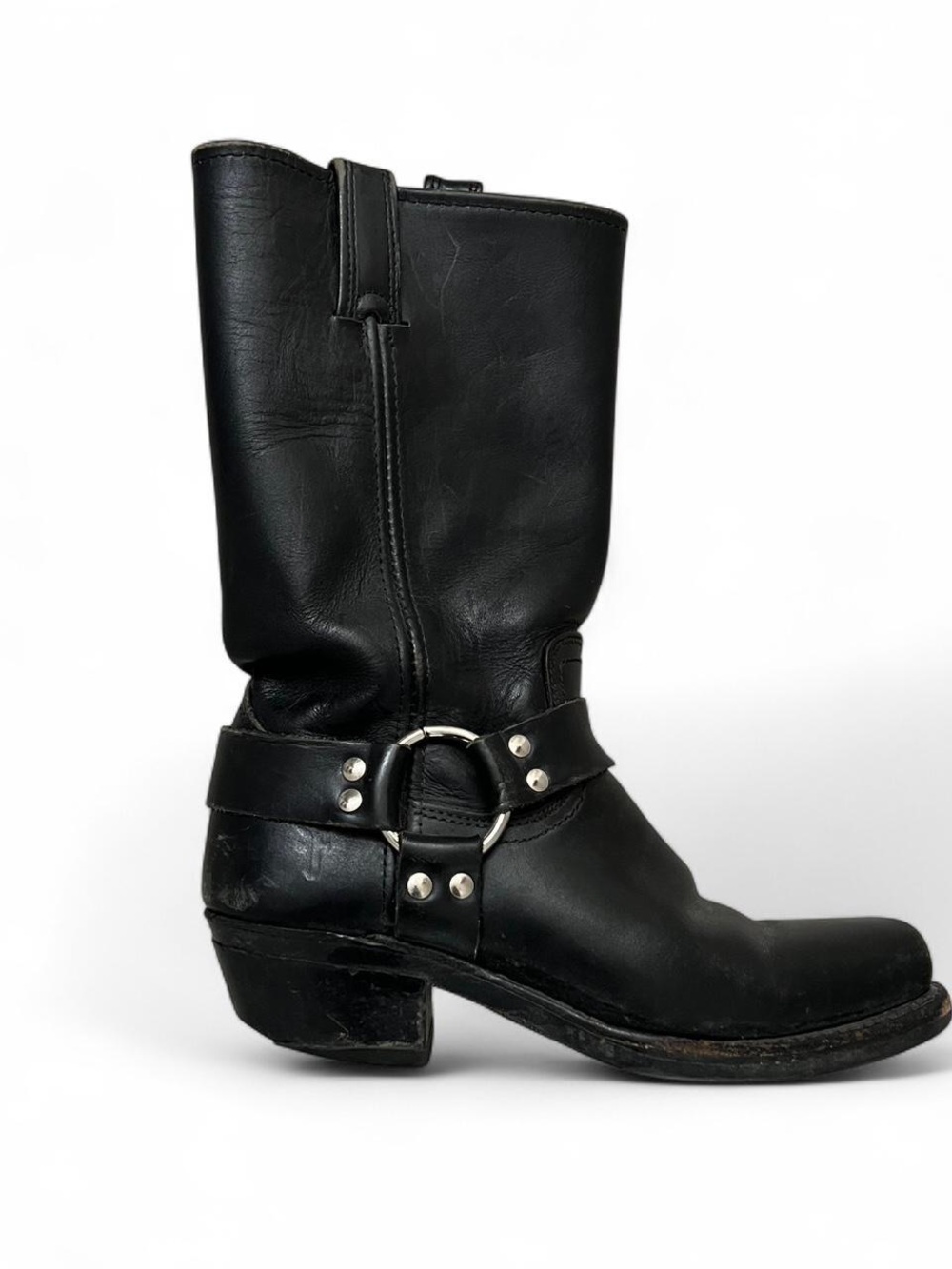Frye Black Leather 12L Harness Boots